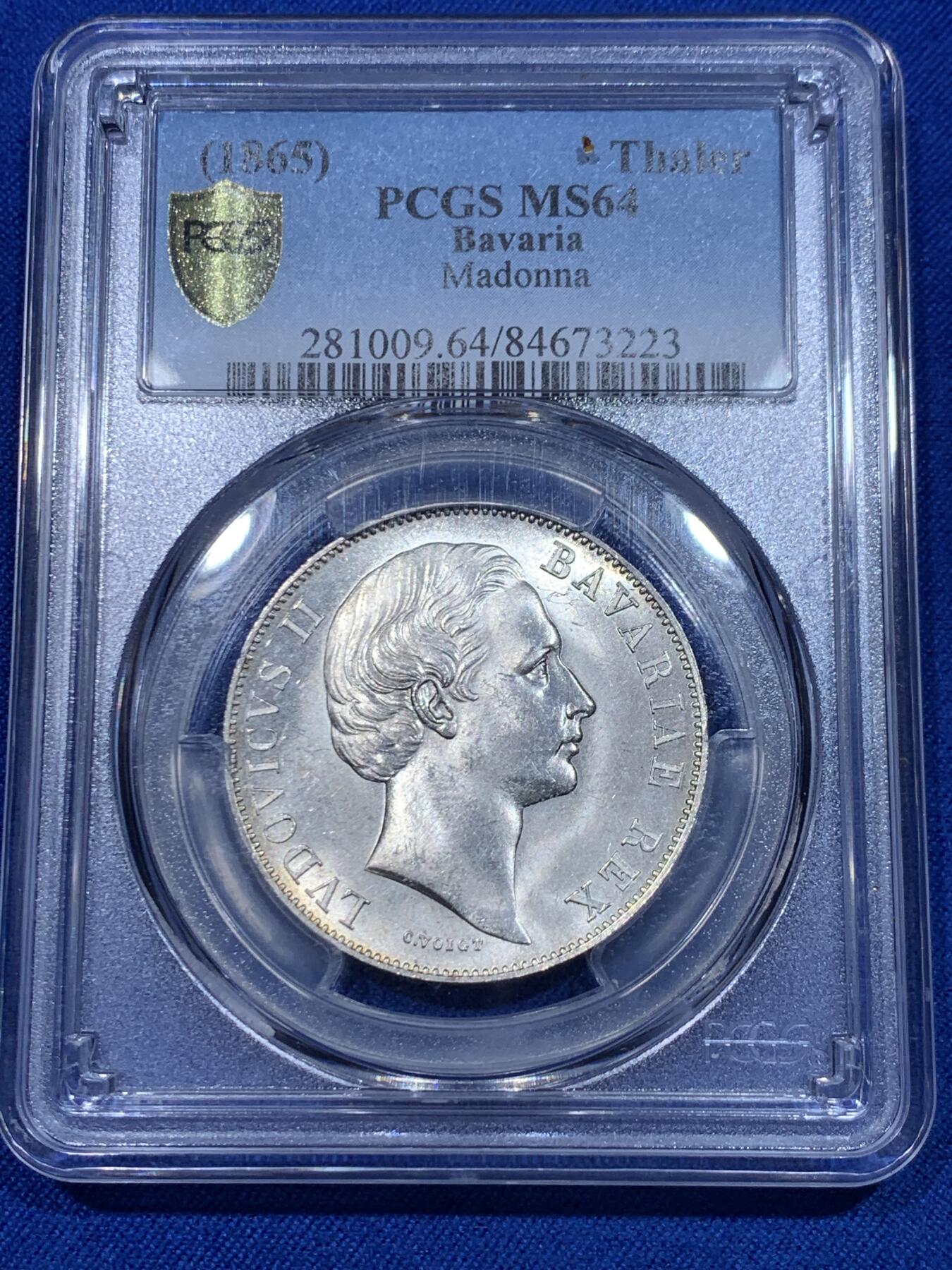 《竞宝斋》立夏专场特拍 （第2-1场）全场顺丰包邮 265场 PGCS MS64 德国巴伐利亚1865无纪年版 路德维希二世 圣母抱婴1泰勒 状态不错