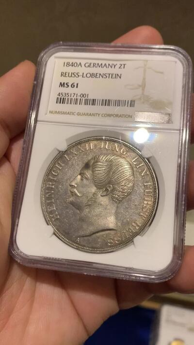 《竞宝斋》立夏专场特拍 （第2-1场）全场顺丰包邮 265场 NGC MS61 德国 1840 罗伊斯公国 海因里希六世 2泰勒大银币 根据资料记录只发行2年，1840年只发行量2750枚 稀见品种