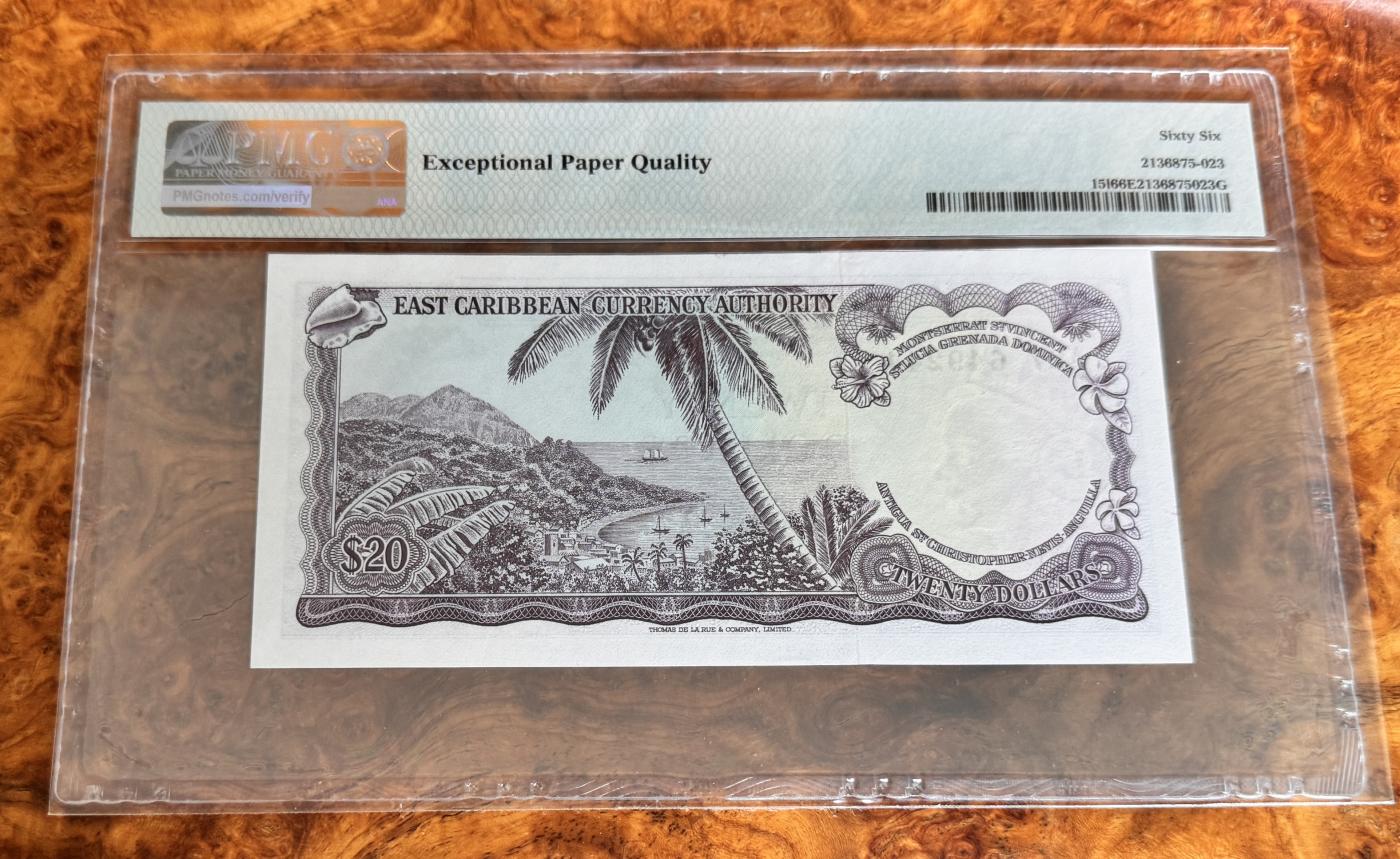 Chase Auction 第29期 - - 邮票、银币、外钞、民国钞和人民币混合场！（持续更新中） 1965年东加勒比20元，PMG66！