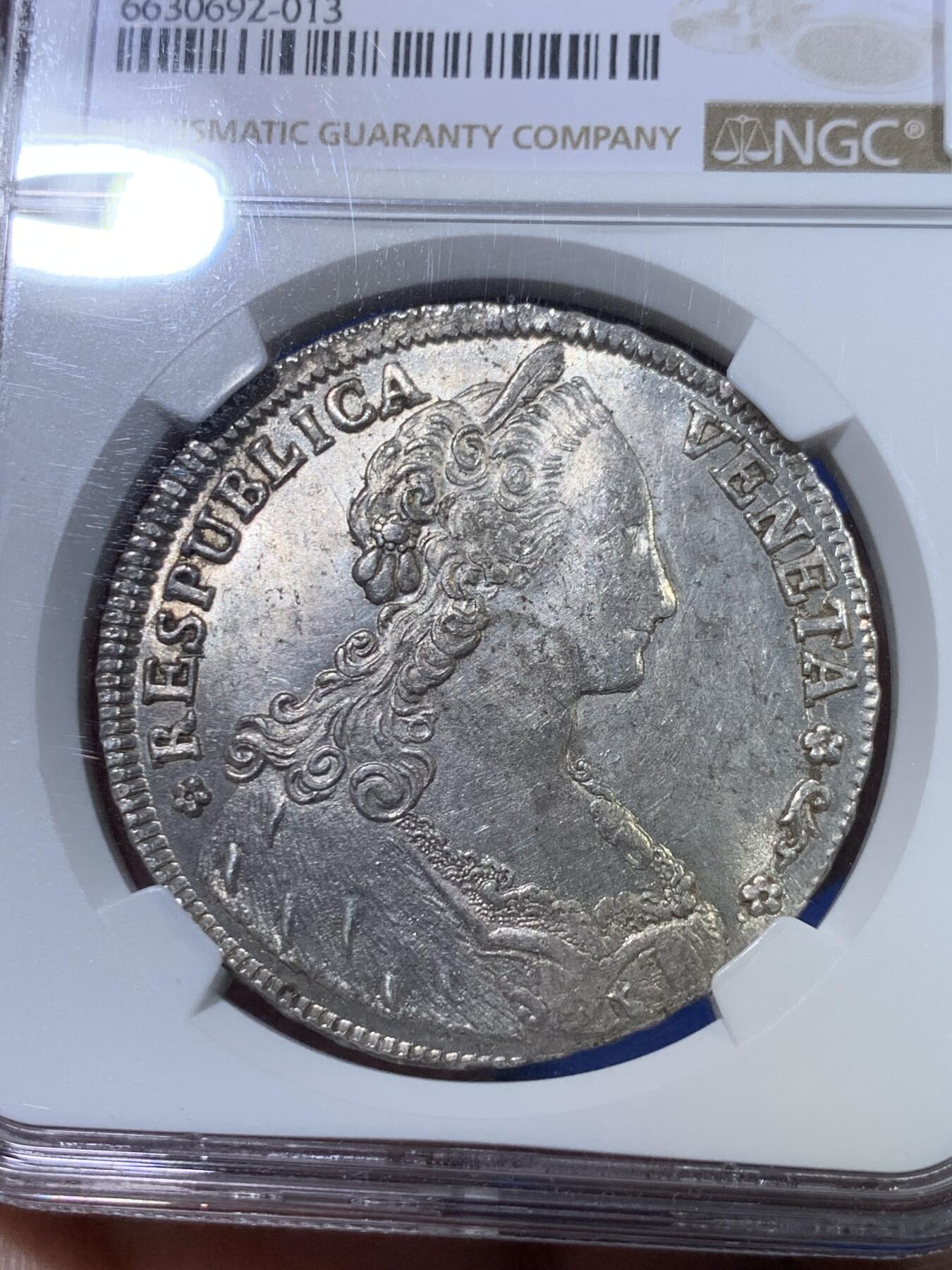 《竞宝斋》立夏专场特拍 （第2-1场）全场顺丰包邮 265场 冠军分 NGC MS62 意大利 威尼斯 1789年 泰勒 威尼斯飞狮纪念大银币 背部狮子浮雕生动 造型古朴雅致