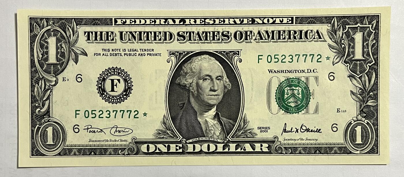 Chase Auction 第29期 - - 邮票、银币、外钞、民国钞和人民币混合场！（持续更新中） 2001年 1美元 联邦储备券 ⭐星补号 三张（三连号）