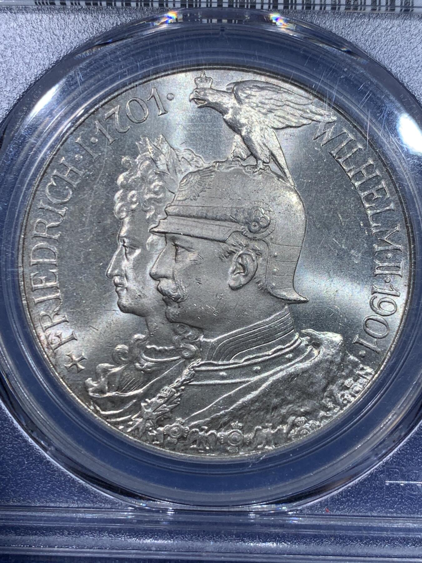 《竞宝斋》立夏专场特拍 （第2-1场）全场顺丰包邮 265场 PCGS MS65 德国1901普鲁士5马克银币 美丽宝石光泽 比64分上了一个台阶