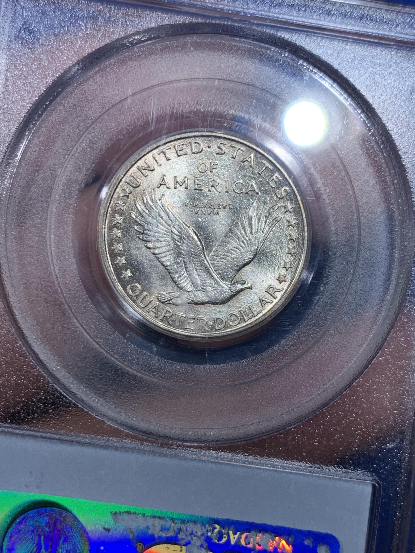 《竞宝斋》立夏专场特拍 （第2-1场）全场顺丰包邮 265场 PCGS MS65FH 1917年 美国 站人飞鹰 25美分 第一版无胸甲版 高分+FH尾缀+第一版+老白盒 很经典的设计 收藏级