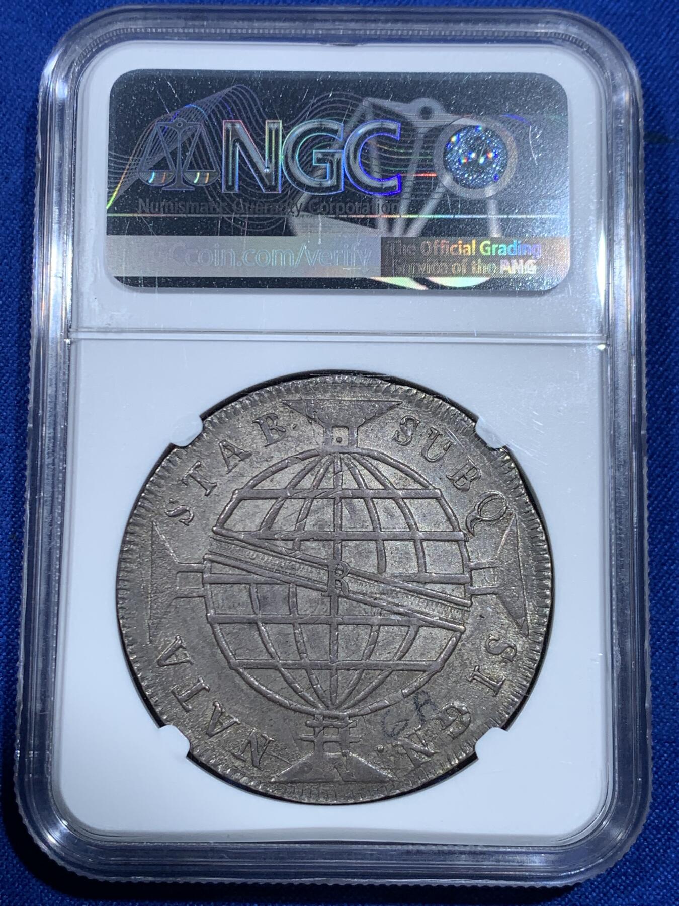 《竞宝斋》立夏专场特拍 （第2-1场）全场顺丰包邮 265场 NGC AU58 葡属巴西1813R版960R大银币 灰彩皮蛋光 双面深打 币胚为早期双柱银币 58分中的好状态 潜力19世纪早期大银