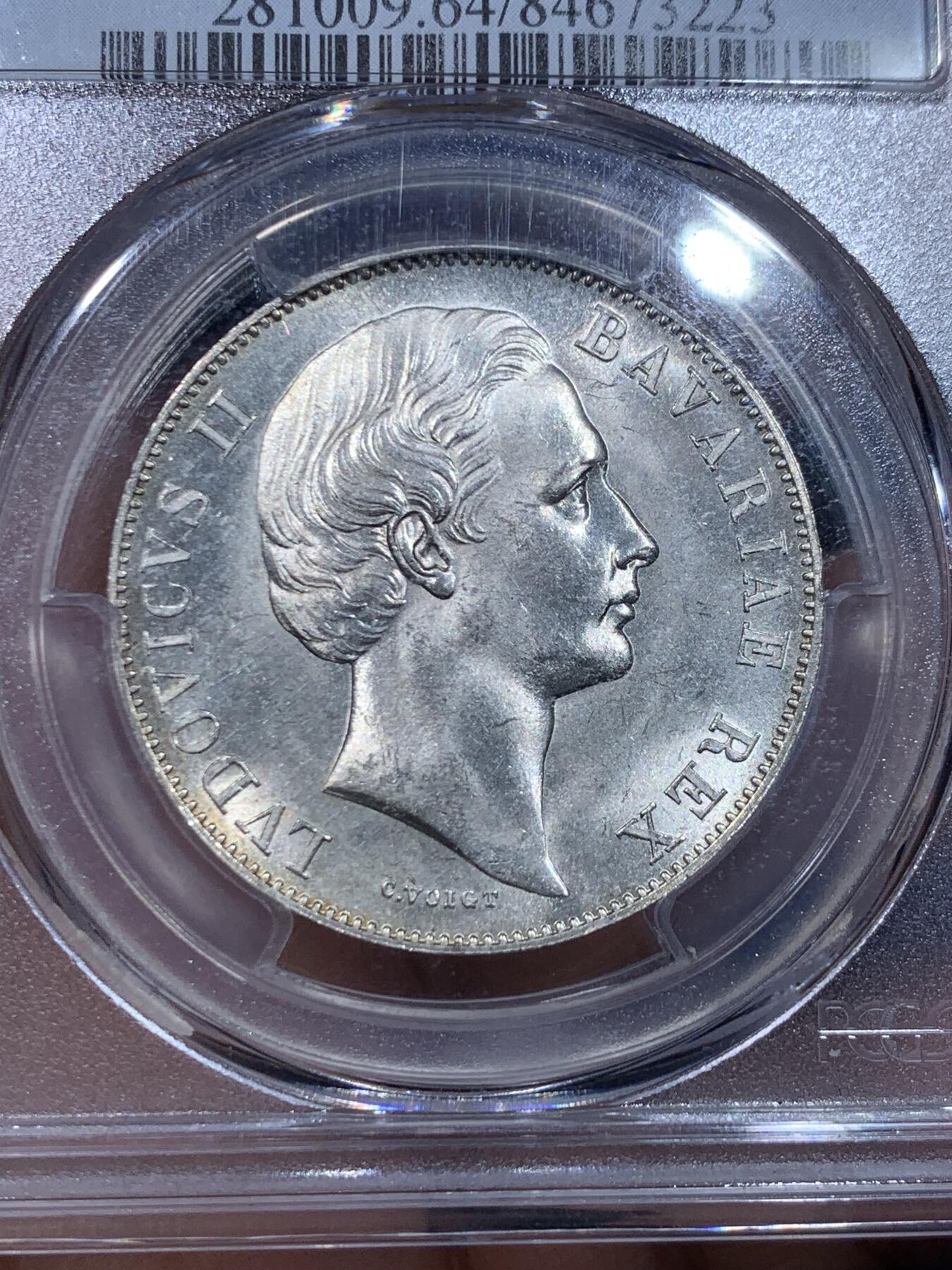 《竞宝斋》立夏专场特拍 （第2-1场）全场顺丰包邮 265场 PGCS MS64 德国巴伐利亚1865无纪年版 路德维希二世 圣母抱婴1泰勒 状态不错