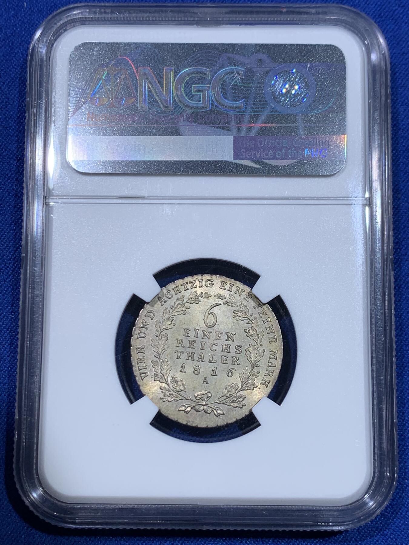 《竞宝斋》立夏专场特拍 （第2-1场）全场顺丰包邮 265场 NGC MS65 德国 1816 普鲁士  1/6泰勒银币 近乎完美的状态 可藏