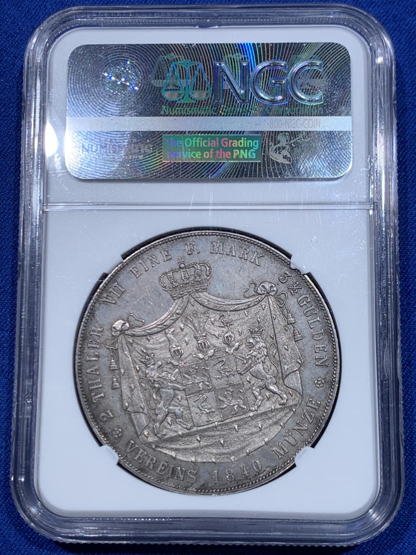 《竞宝斋》立夏专场特拍 （第2-1场）全场顺丰包邮 265场 NGC MS61 德国 1840 罗伊斯公国 海因里希六世 2泰勒大银币 根据资料记录只发行2年，1840年只发行量2750枚 稀见品种