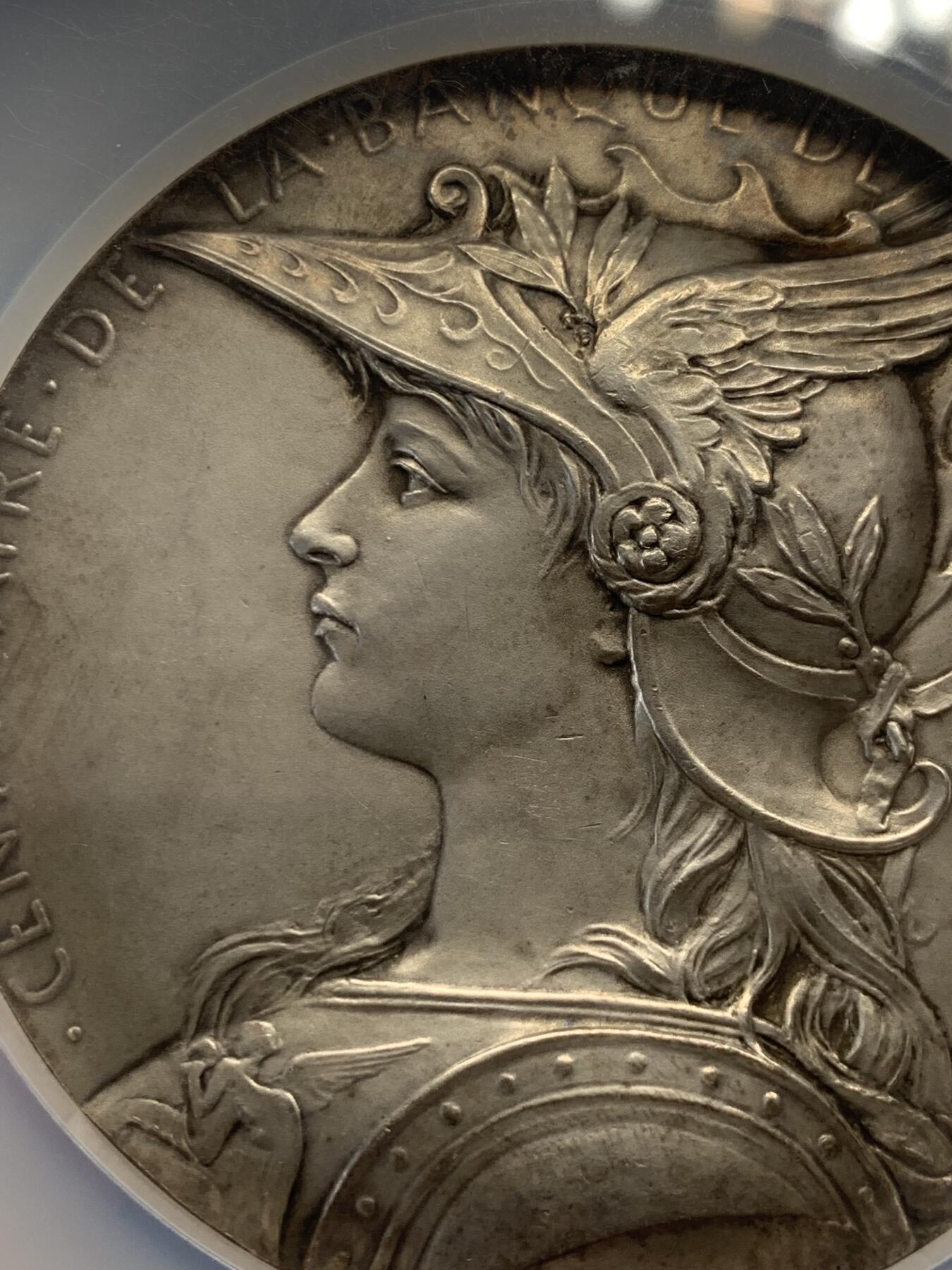 《竞宝斋》立夏专场特拍 （第2-1场）全场顺丰包邮 265场 NGC MS62 法国1900戒装玛丽安娜银章 法兰西百年银行 大盒封装 68mm 带原盒