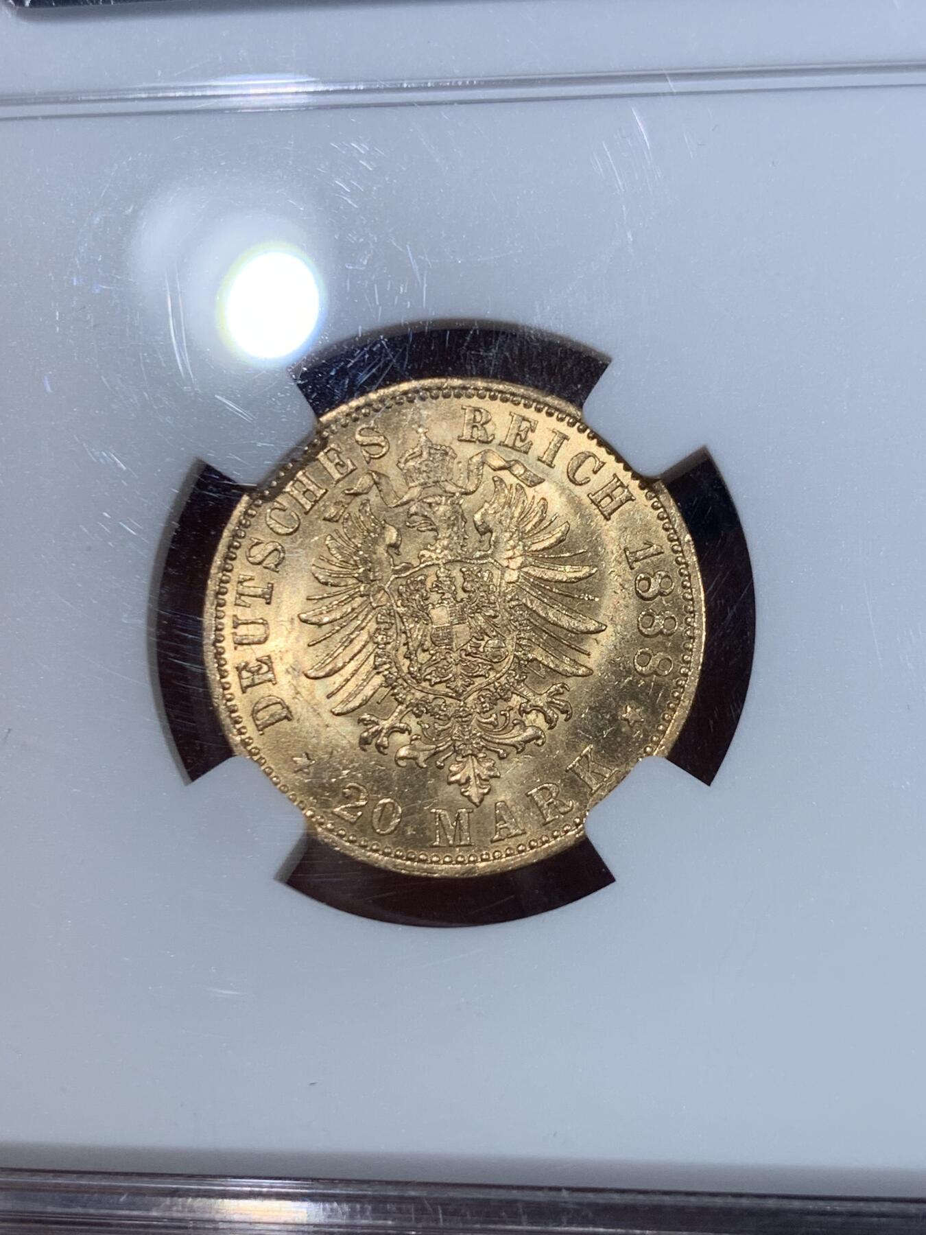 《竞宝斋》立夏专场特拍 （第2-1场）全场顺丰包邮 265场 NGC MS64 德国普鲁士1888三皇之年威廉二世短翅 20马克金币 三皇之年 威二金币少见高分