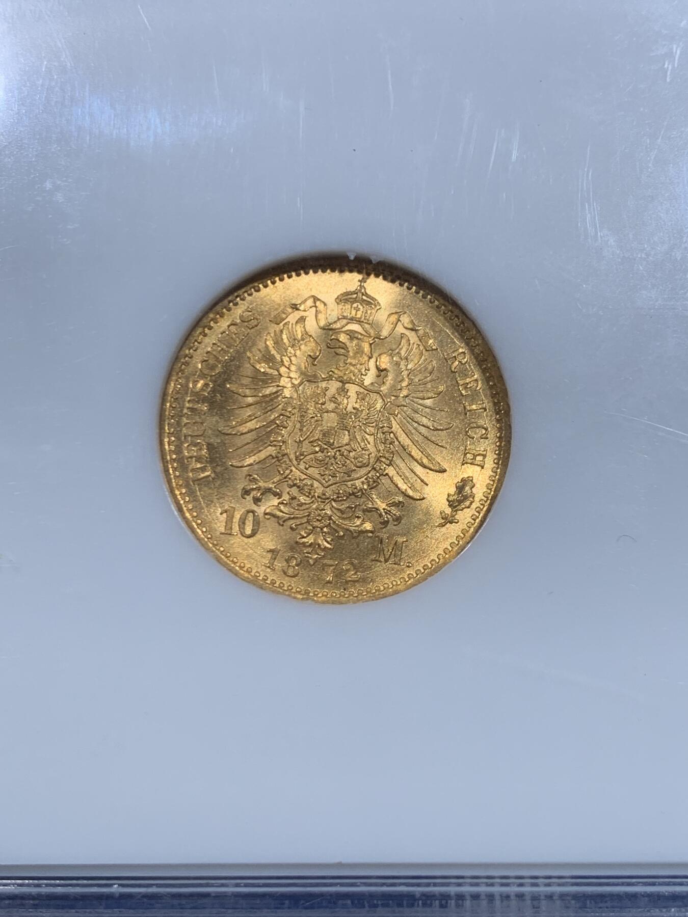 《竞宝斋》立夏专场特拍 （第2-1场）全场顺丰包邮 265场 NGC MS66 德国普鲁士 1872年 10马克 金币高分数 N老盒加持 保存的非常好 近乎完美 可收藏