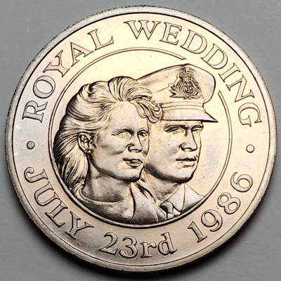 布加迪🐬～世界钱币🌾第 122 期 /  德国🇩🇪银币英联邦🇬🇧克朗币以及各国散币 - 圣赫勒拿和阿森松 1986年 50便士 安德鲁王子皇家婚礼纪念币