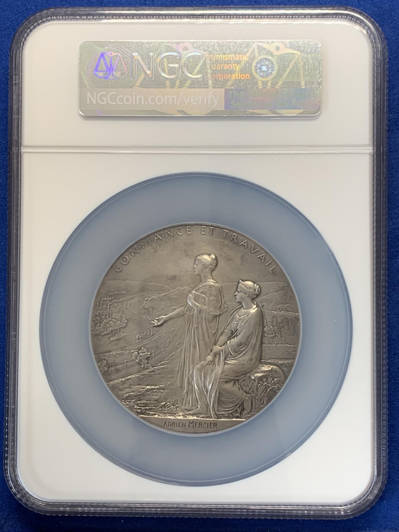 《竞宝斋》立夏专场特拍 （第2-1场）全场顺丰包邮 265场 NGC MS62 法国1900戒装玛丽安娜银章 法兰西百年银行 大盒封装 68mm 带原盒