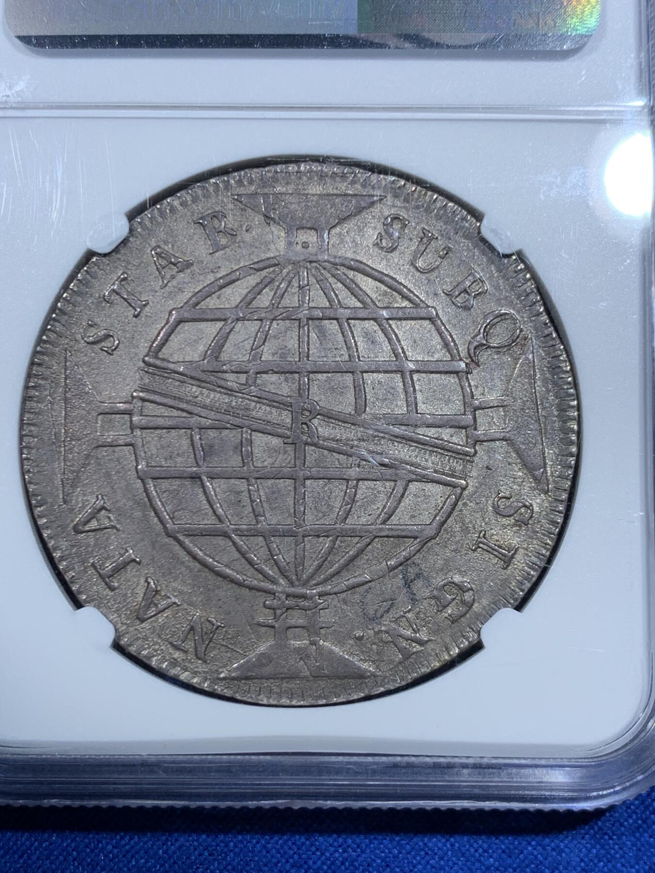 《竞宝斋》立夏专场特拍 （第2-1场）全场顺丰包邮 265场 NGC AU58 葡属巴西1813R版960R大银币 灰彩皮蛋光 双面深打 币胚为早期双柱银币 58分中的好状态 潜力19世纪早期大银