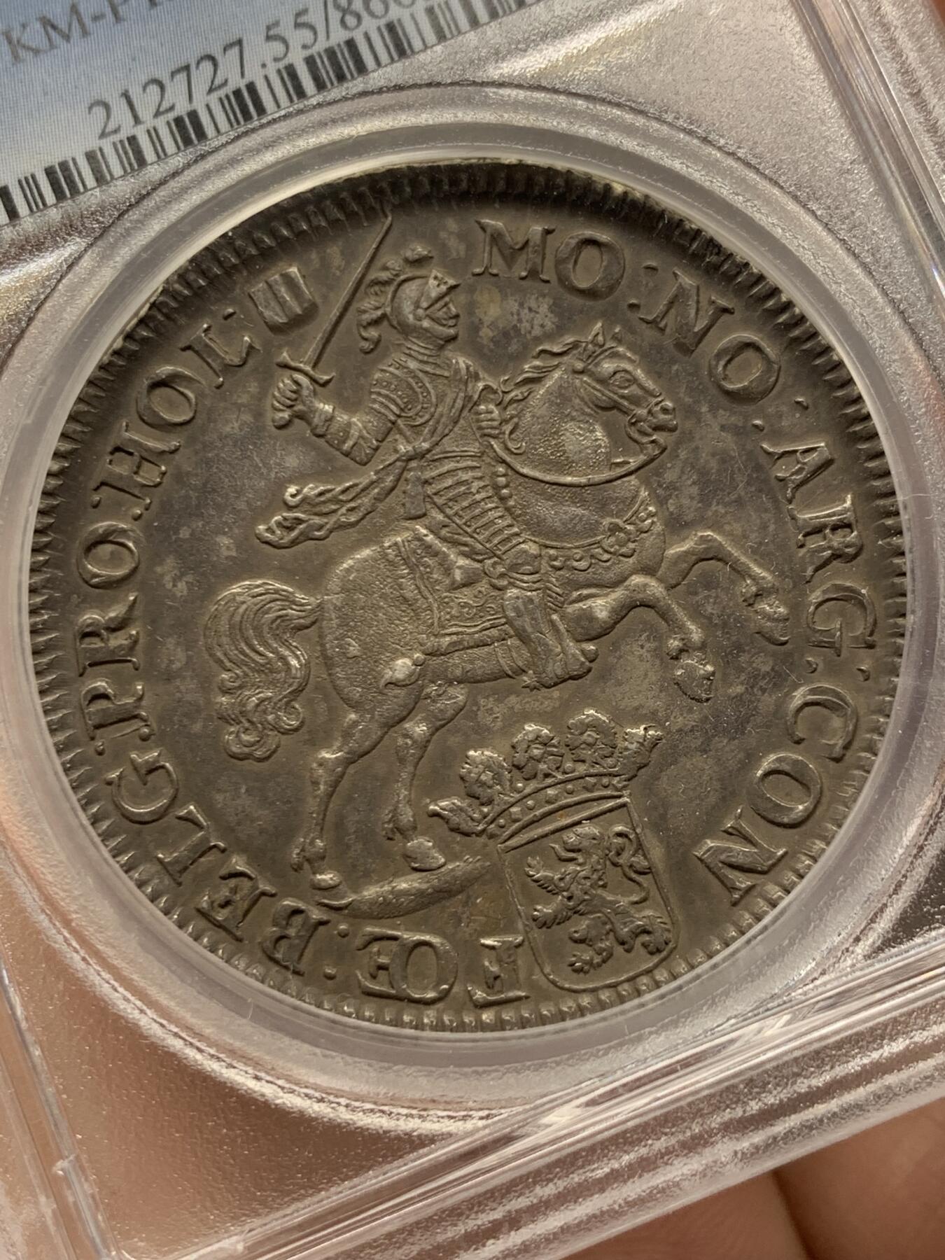 《竞宝斋》立夏专场特拍 （第2-1场）全场顺丰包邮 265场 唯一冠军分 PCGS AU55 荷兰 1673 荷兰省 加重版杜卡特 马剑大银币 65克重量是普通的大马剑的2倍 原味包浆 稀缺品种