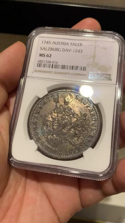 《竞宝斋》立夏专场特拍 （第2-1场）全场顺丰包邮 265场 冠军分 NGC MS62 神圣罗马帝国1745奥地利萨尔茨堡主教泰勒 列支敦士登大主教雅各布·欧内斯特亲王银币 罕见品种 PL底板全深打
