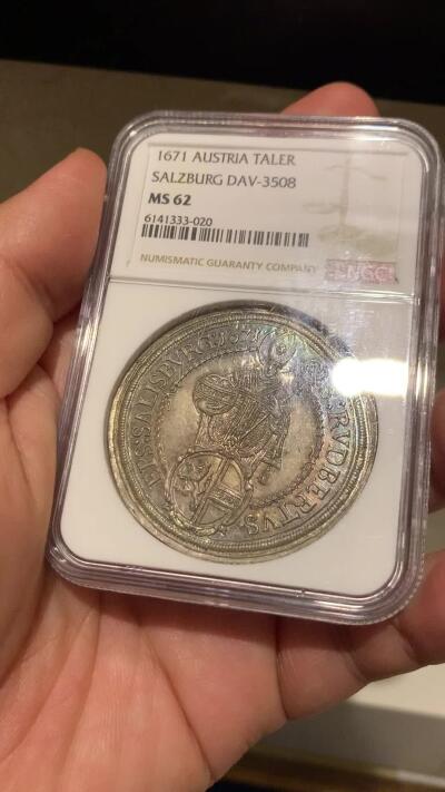 《竞宝斋》立夏专场特拍 （第2-1场）全场顺丰包邮 265场 冠军分 NGC MS62 神圣罗马帝国1671奥地利萨尔茨堡主教泰勒 天使抱婴大银币