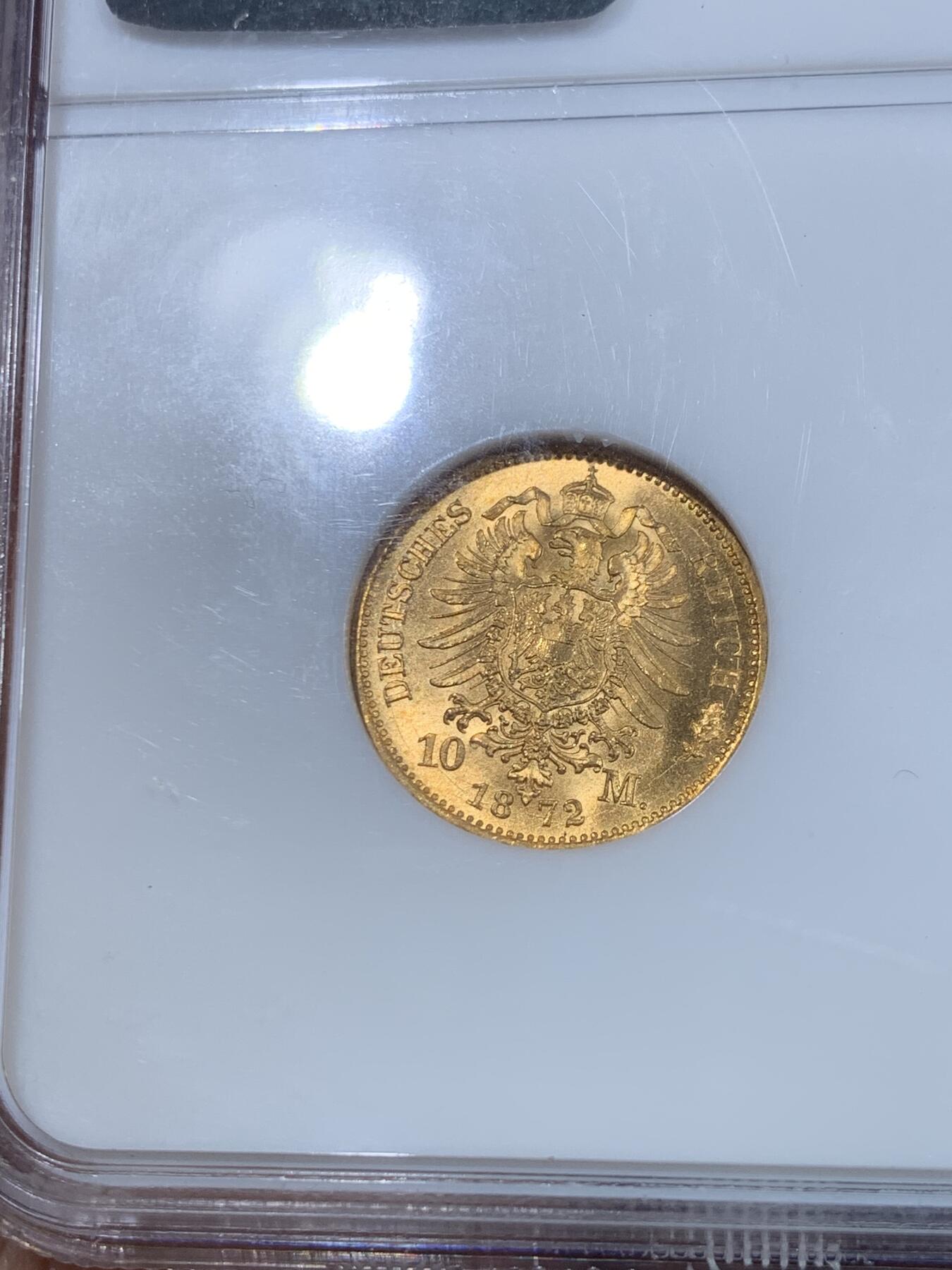 《竞宝斋》立夏专场特拍 （第2-1场）全场顺丰包邮 265场 NGC MS66 德国普鲁士 1872年 10马克 金币高分数 N老盒加持 保存的非常好 近乎完美 可收藏