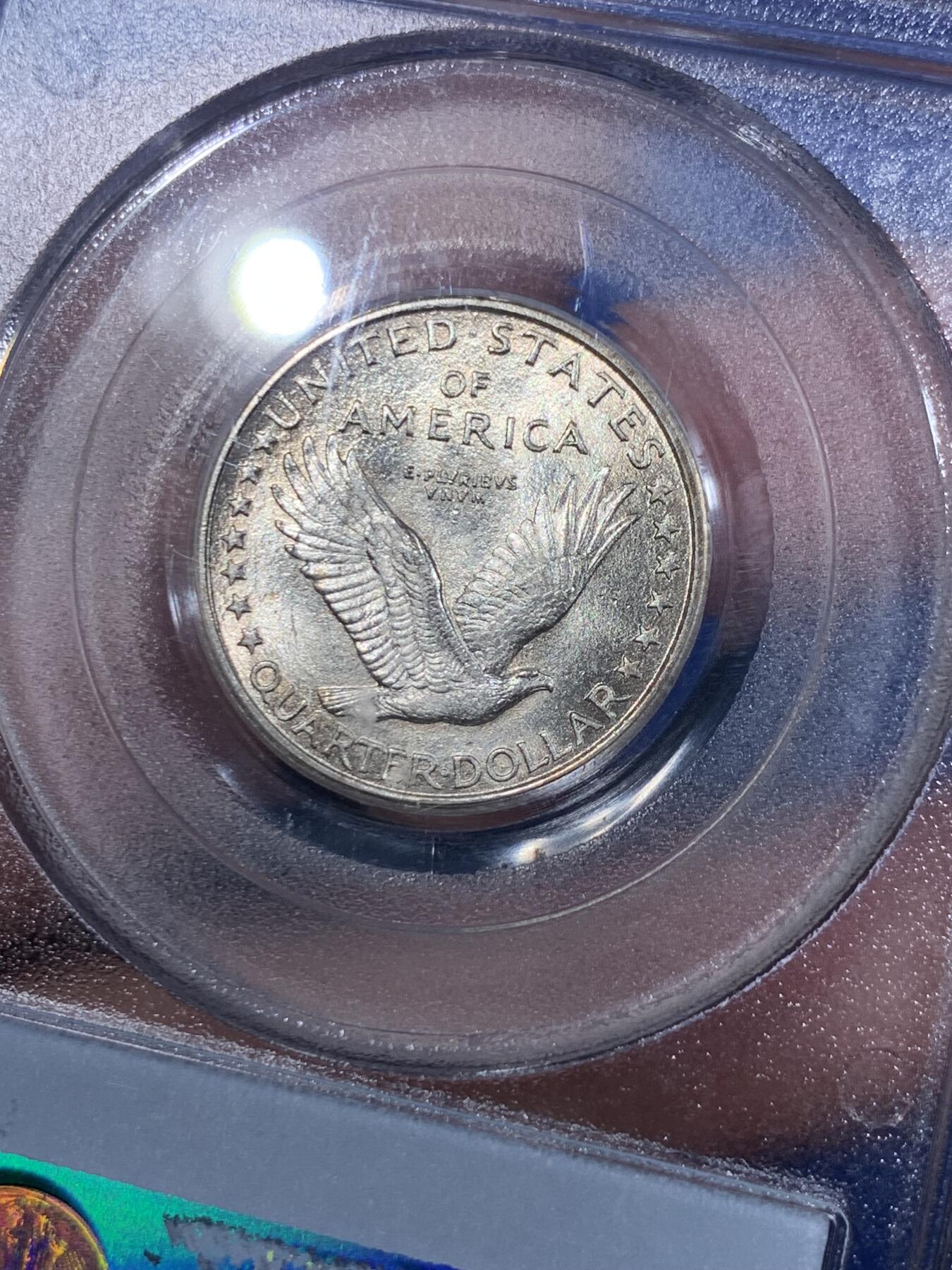 《竞宝斋》立夏专场特拍 （第2-1场）全场顺丰包邮 265场 PCGS MS65FH 1917年 美国 站人飞鹰 25美分 第一版无胸甲版 高分+FH尾缀+第一版+老白盒 很经典的设计 收藏级