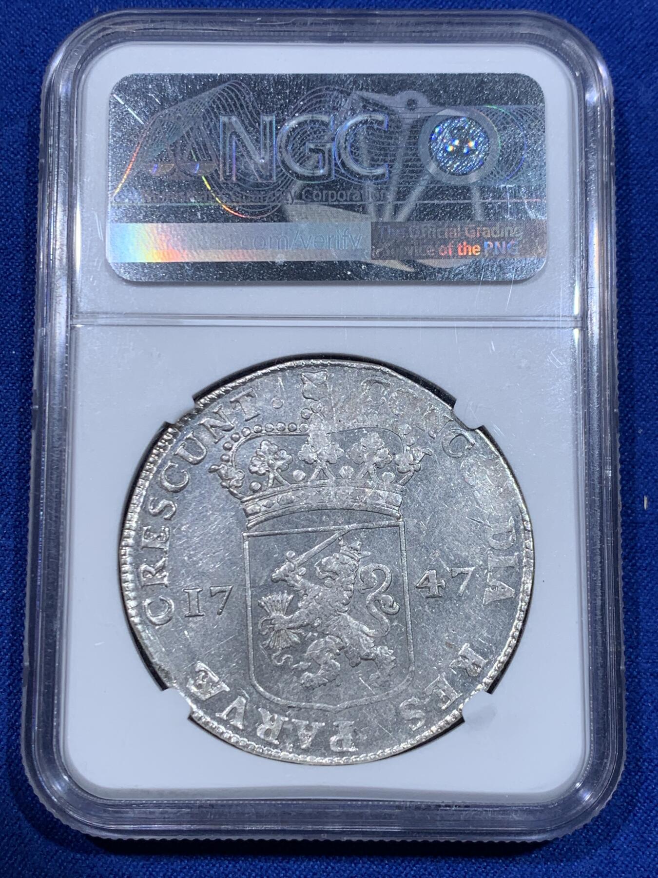 《竞宝斋》立夏专场特拍 （第2-1场）全场顺丰包邮 265场 NGC MS61 尼德兰1747年乌德勒支地区 站人武士1杜卡特大银币 两面人像清晰 略有低评 NGC唯一冠军分