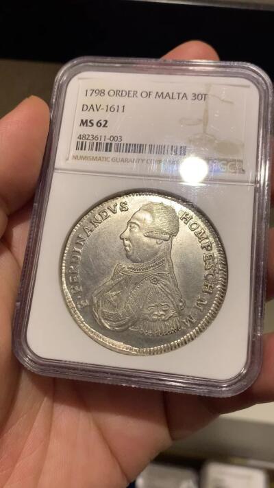 《竞宝斋》立夏专场特拍 （第2-1场）全场顺丰包邮 265场 NGC MS62 1798年马耳他骑士团30塔里 马耳他骑士团末代团长霍姆佩斯在位期间发行 银光闪闪