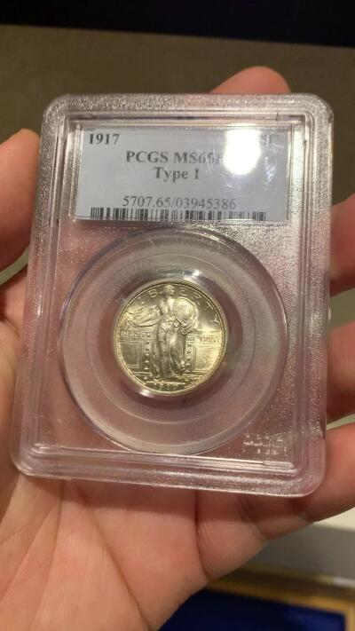 《竞宝斋》立夏专场特拍 （第2-1场）全场顺丰包邮 265场 PCGS MS65FH 1917年 美国 站人飞鹰 25美分 第一版无胸甲版 高分+FH尾缀+第一版+老白盒 很经典的设计 收藏级