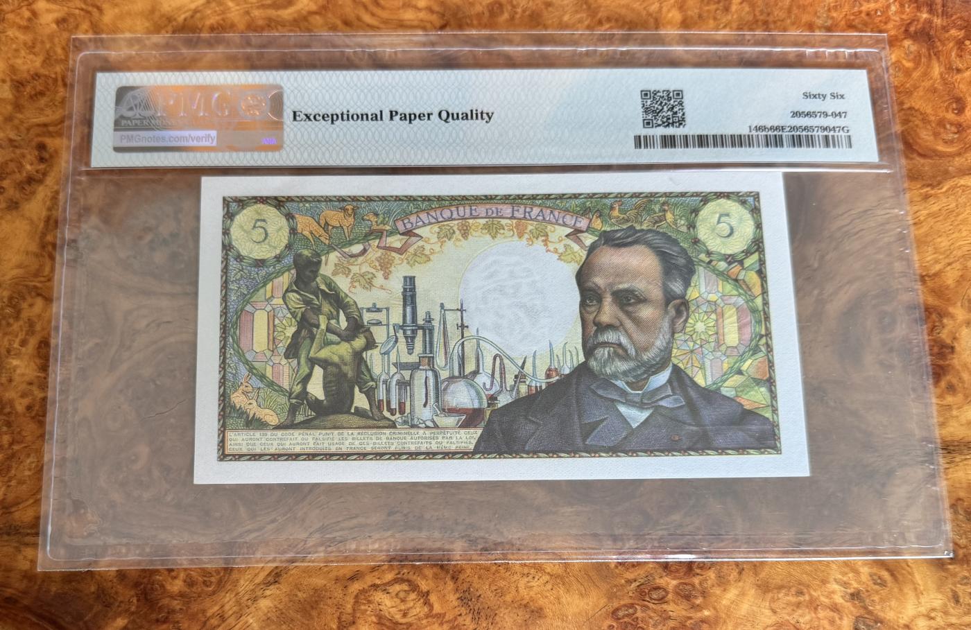 Chase Auction 第29期 - - 邮票、银币、外钞、民国钞和人民币混合场！（持续更新中） 1967年法国5法郎，PMG66，巴斯德！