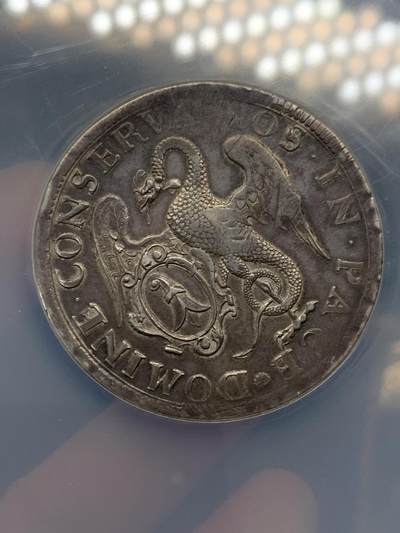 NGC AU50 瑞士 1741 巴塞尔 2泰勒 景观大银币 56克的大规格 整体状态非常喜人 慢慢岁月的痕迹  背面为带有巴塞尔徽章的翼龙 现在63分巴塞尔2泰勒最近已经过10万了