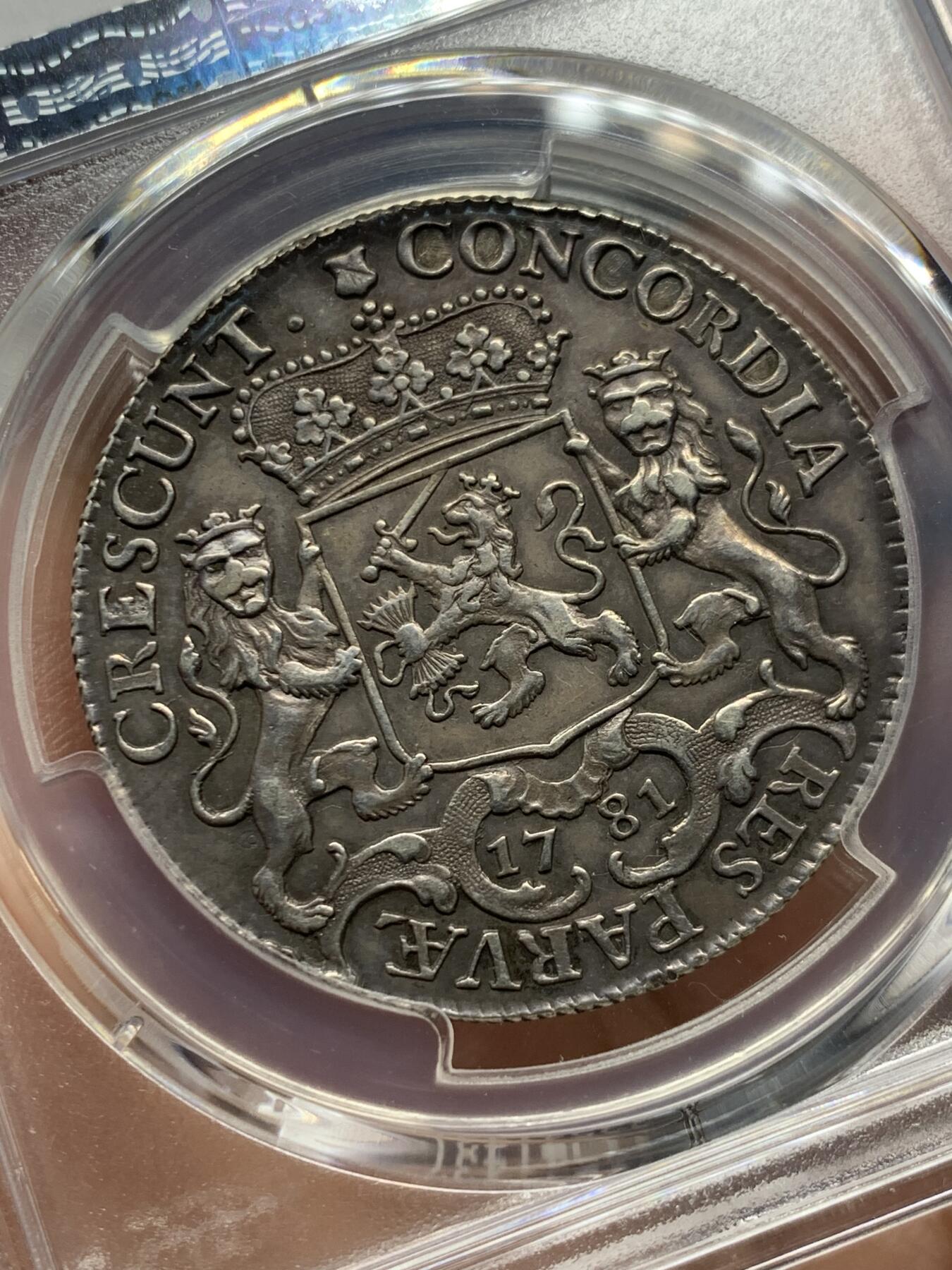 《竞宝斋》立夏专场特拍 （第2-1场）全场顺丰包邮 265场 PCGS AU53 荷兰乌特勒支1781年1/2杜卡特马剑银币 又叫银骑士 同年冠军分 过手马剑中品相最漂亮的一枚 小马剑的数量远远少于大马剑