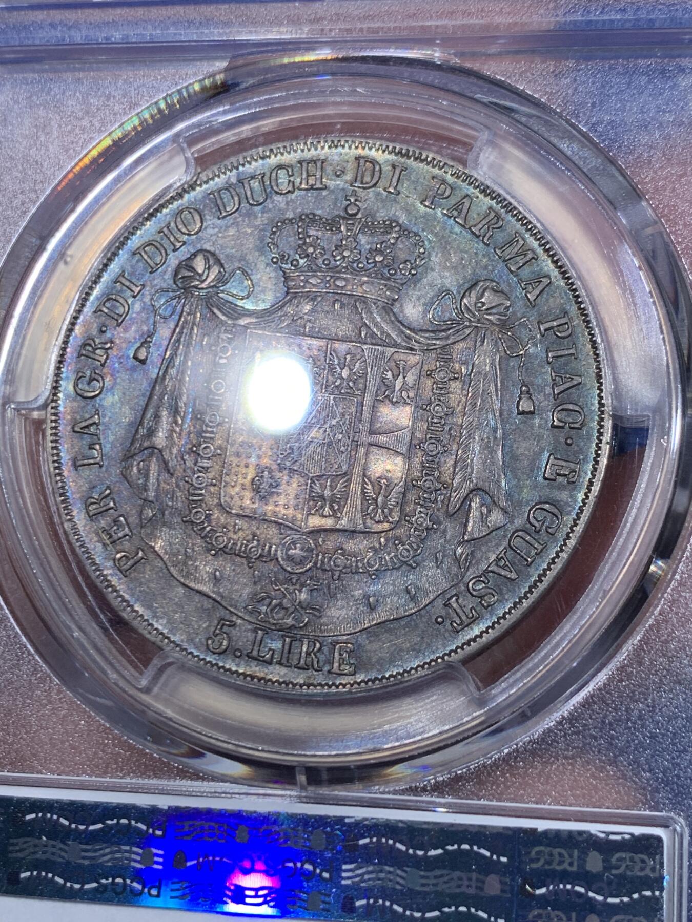 《竞宝斋》立夏专场特拍 （第2-1场）全场顺丰包邮 265场 PCGS AU53 意大利 1832年 帕尔马5里拉银币 骑字版 比1815版更加少见 热门品种