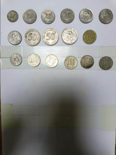 【20240504】非全新纸币第134场 - 马来西亚10枚硬币，新加坡1枚硬币，日本6枚硬币为550日元，共17枚硬币