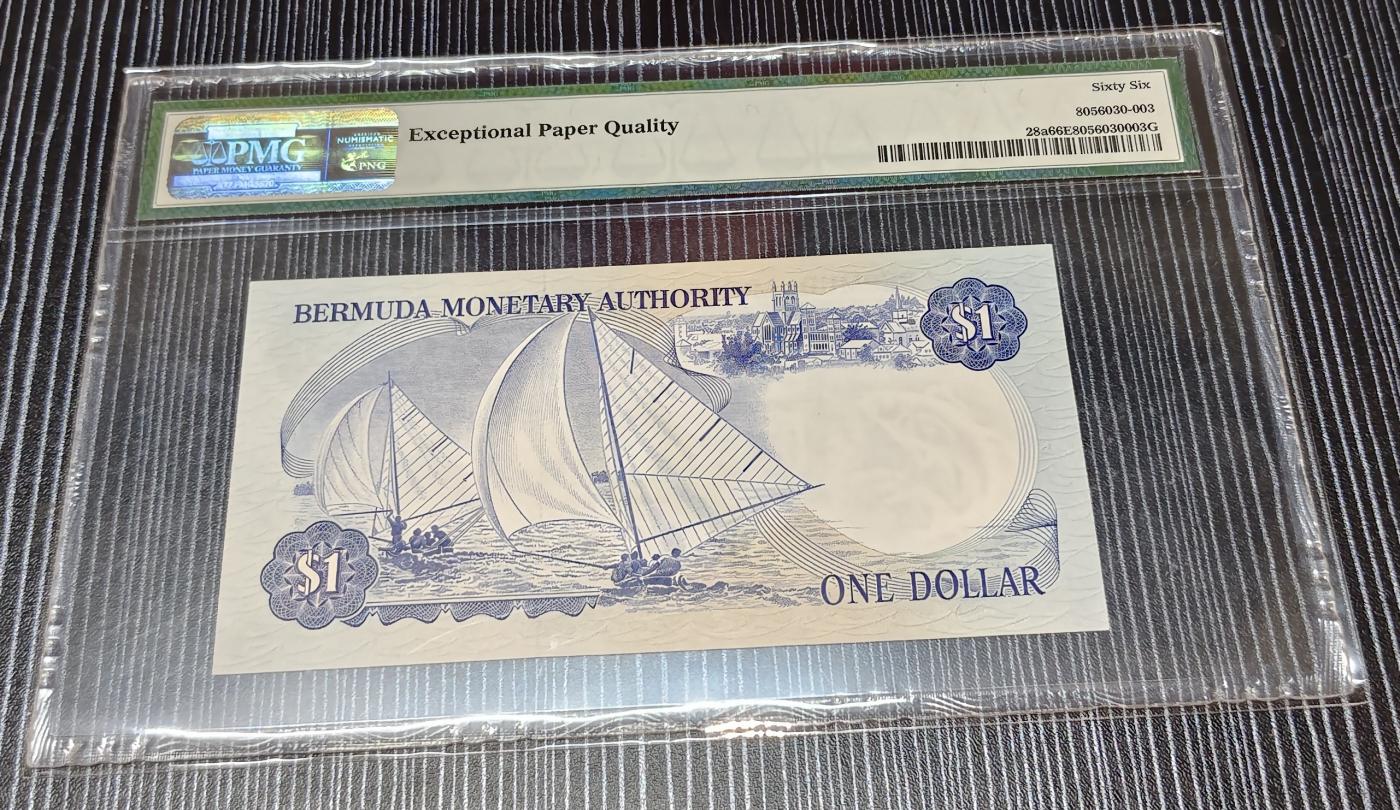 Chase Auction 第29期 - - 邮票、银币、外钞、民国钞和人民币混合场！（持续更新中） 1975年百慕大1元，PMG66，小号21！