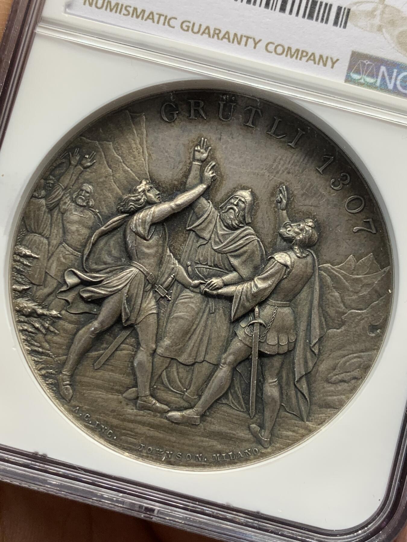 《竞宝斋》立夏专场特拍 （第2-1场）全场顺丰包邮 265场 NGC MS63 瑞士1889年提契诺州射击节大银章 罕见品种 热门系列 人物高点俱在 藏家多年藏品出品 最近64分的1080美元成交