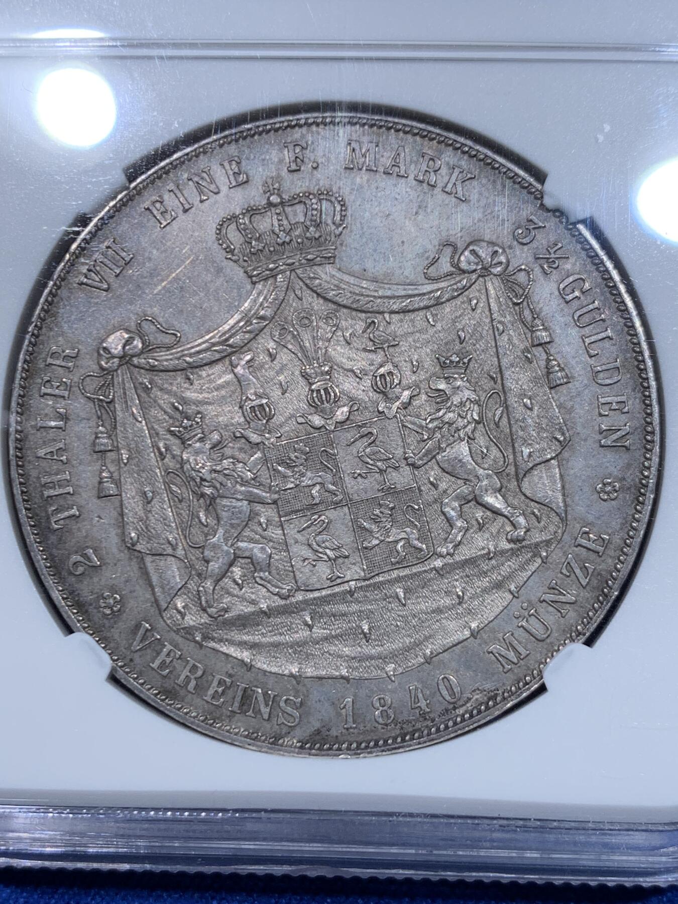 《竞宝斋》立夏专场特拍 （第2-1场）全场顺丰包邮 265场 NGC MS61 德国 1840 罗伊斯公国 海因里希六世 2泰勒大银币 根据资料记录只发行2年，1840年只发行量2750枚 稀见品种