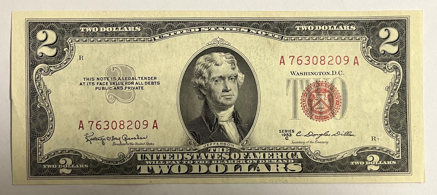 Chase Auction 第29期 - - 邮票、银币、外钞、民国钞和人民币混合场！（持续更新中） 【3】1953年 三个版别（1953、1953B、1953C）2美元 政府券 红色库印和号码 均为AA首发冠号