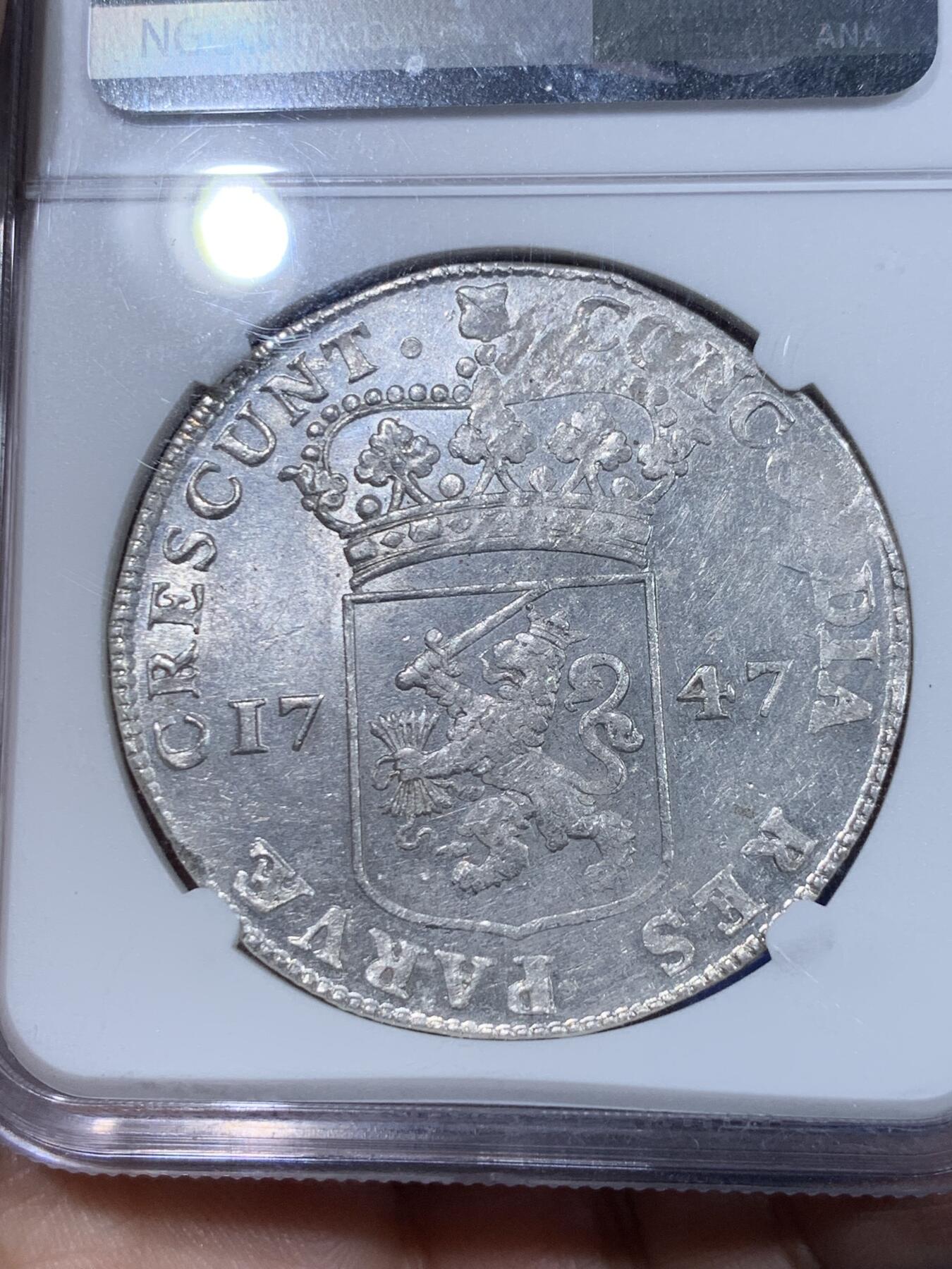 《竞宝斋》立夏专场特拍 （第2-1场）全场顺丰包邮 265场 NGC MS61 尼德兰1747年乌德勒支地区 站人武士1杜卡特大银币 两面人像清晰 略有低评 NGC唯一冠军分