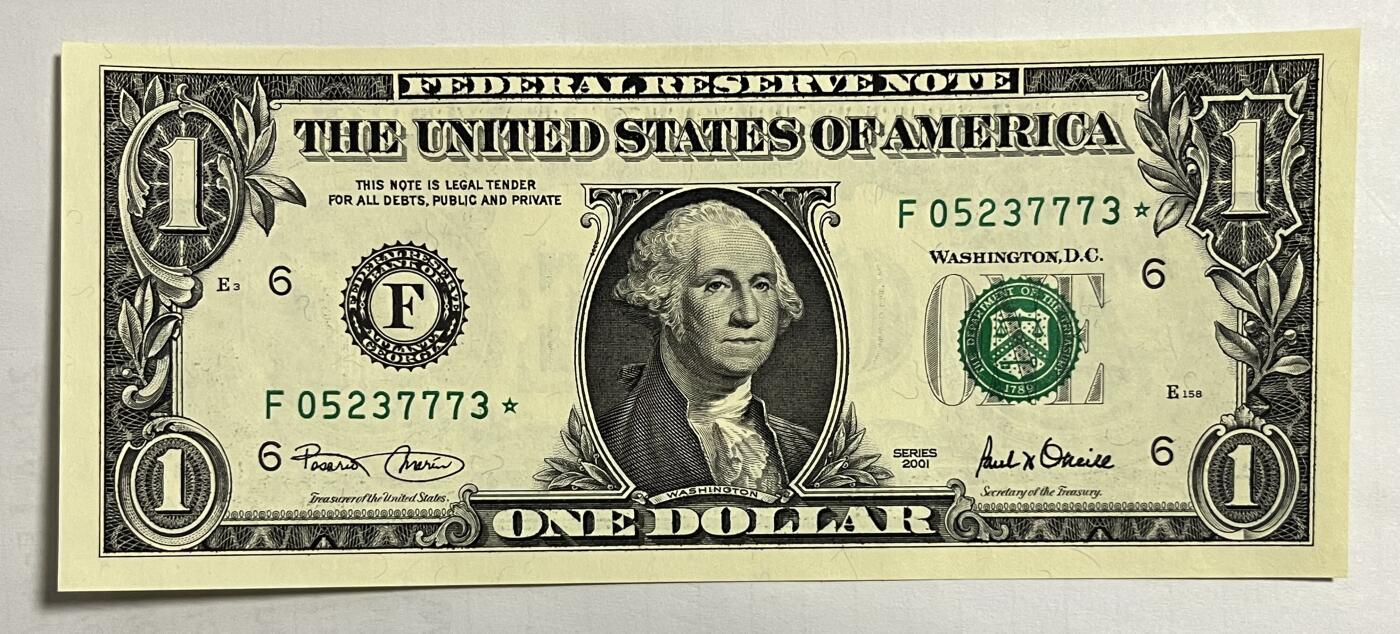 Chase Auction 第29期 - - 邮票、银币、外钞、民国钞和人民币混合场！（持续更新中） 2001年 1美元 联邦储备券 ⭐星补号 三张（三连号）