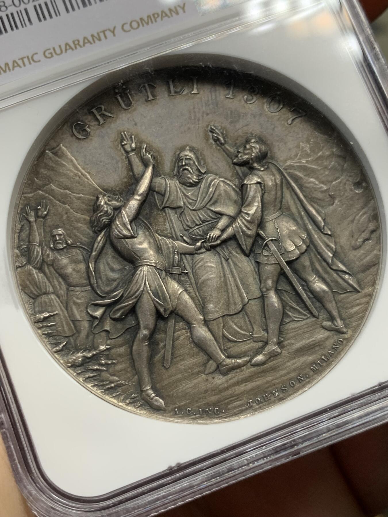 《竞宝斋》立夏专场特拍 （第2-1场）全场顺丰包邮 265场 NGC MS63 瑞士1889年提契诺州射击节大银章 罕见品种 热门系列 人物高点俱在 藏家多年藏品出品 最近64分的1080美元成交