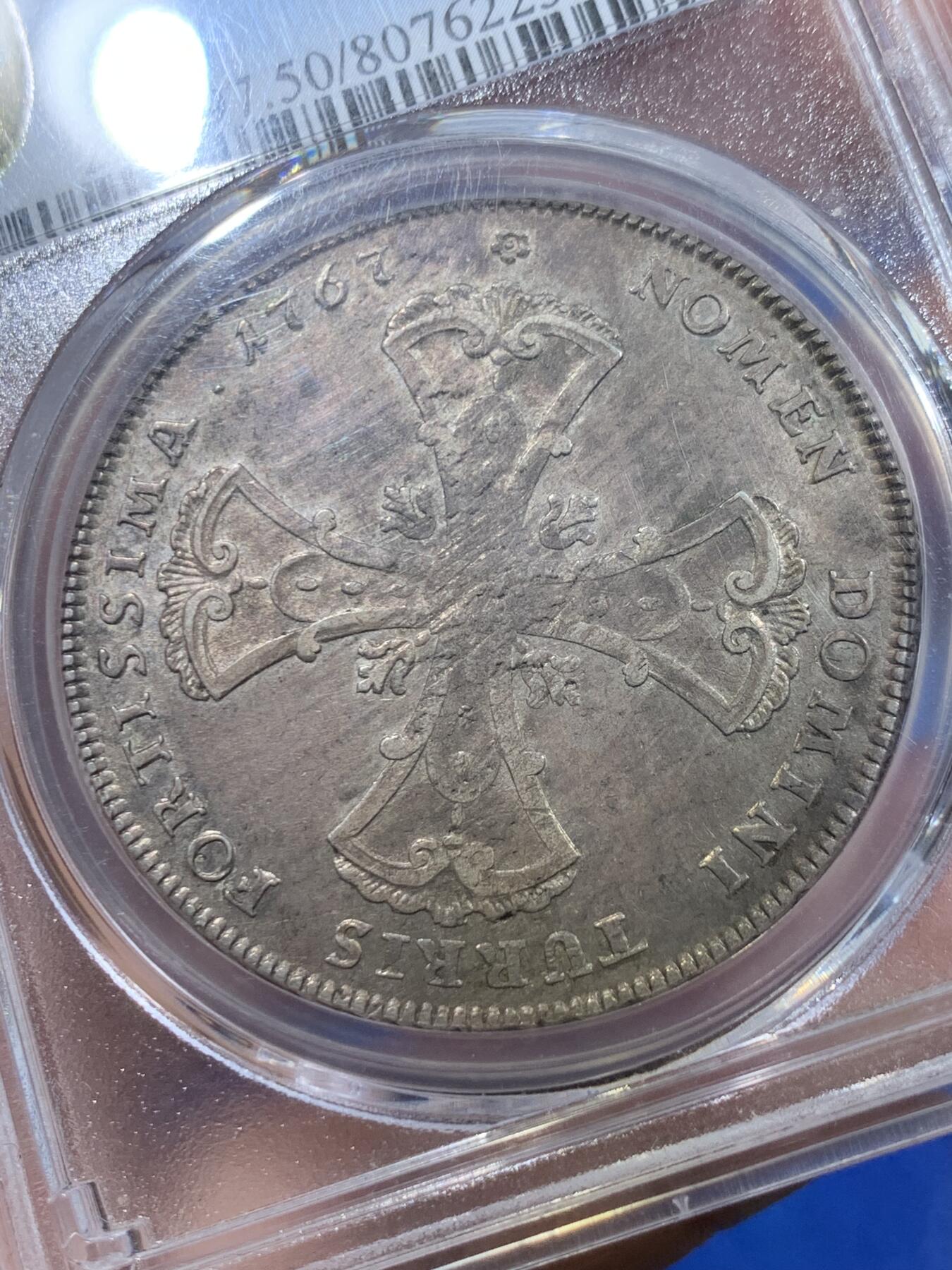 《竞宝斋》立夏专场特拍 （第2-1场）全场顺丰包邮 265场 唯一冠军分 PCGS AU50 德国 1767 法兰克福自由城 泰勒大银币 只存在2年的德邦 很难遇到的品种