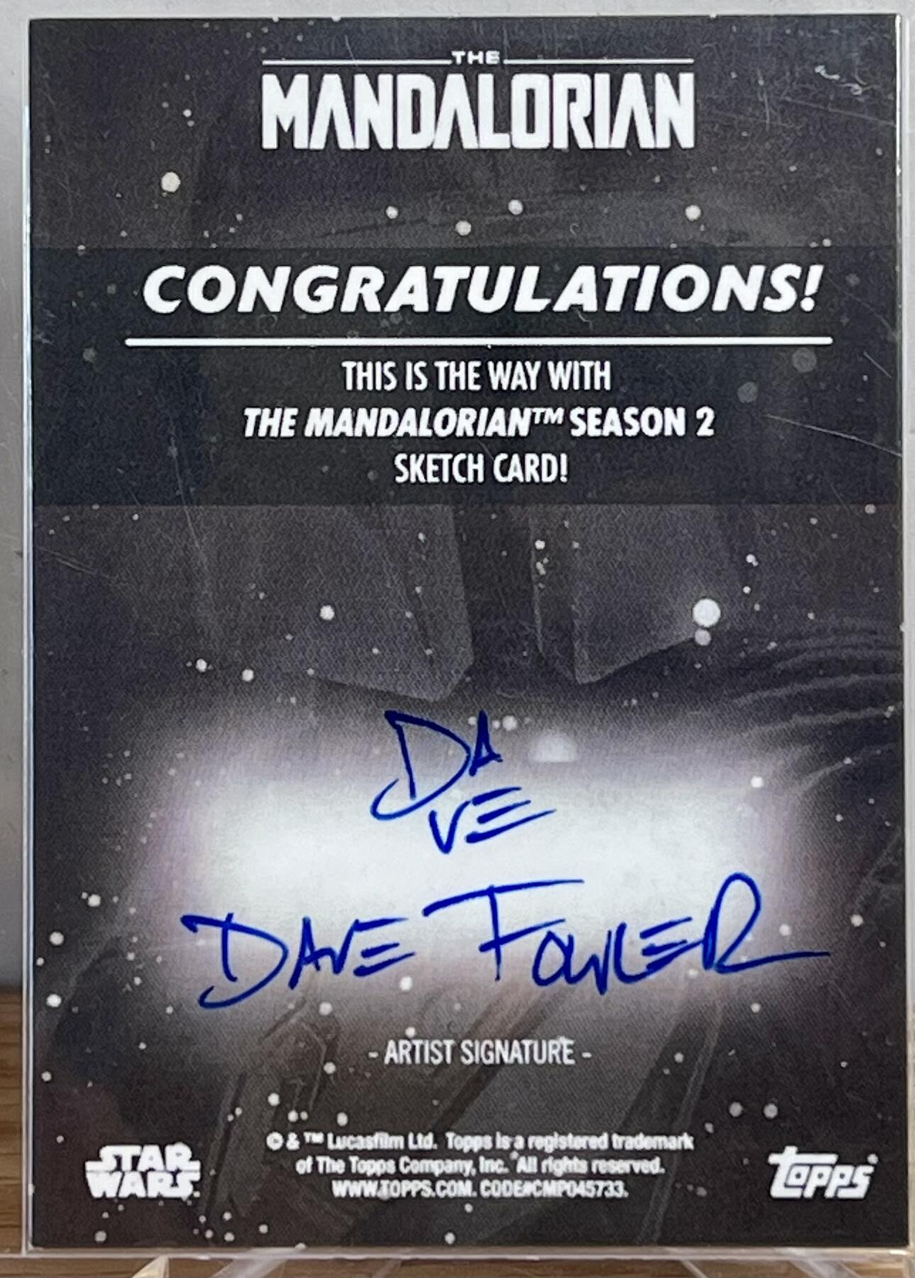 白泽拍卖卡牌专场第1期 2023 TOPPS 曼达洛人第二季手绘卡 Dave亲签 卡夹封装