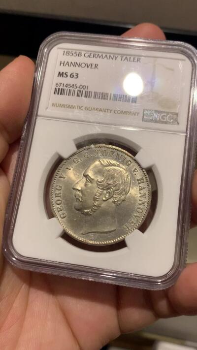 《竞宝斋》立夏专场特拍 （第2-1场）全场顺丰包邮 265场 NGC MS63 德国汉诺威1855年盾徽版泰勒 大气而精美 流通充分好品较少 MS比狮马版本少 欧洲昆克拍卖原物 410欧元落槌价