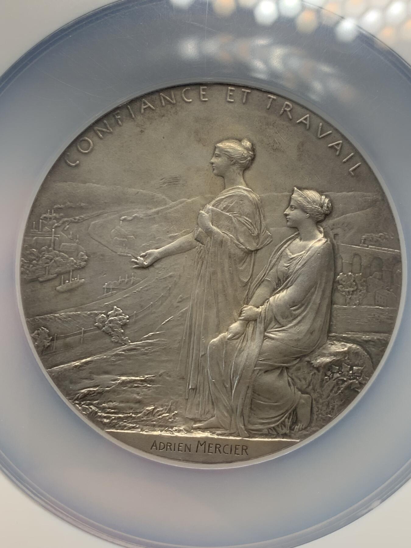 《竞宝斋》立夏专场特拍 （第2-1场）全场顺丰包邮 265场 NGC MS62 法国1900戒装玛丽安娜银章 法兰西百年银行 大盒封装 68mm 带原盒