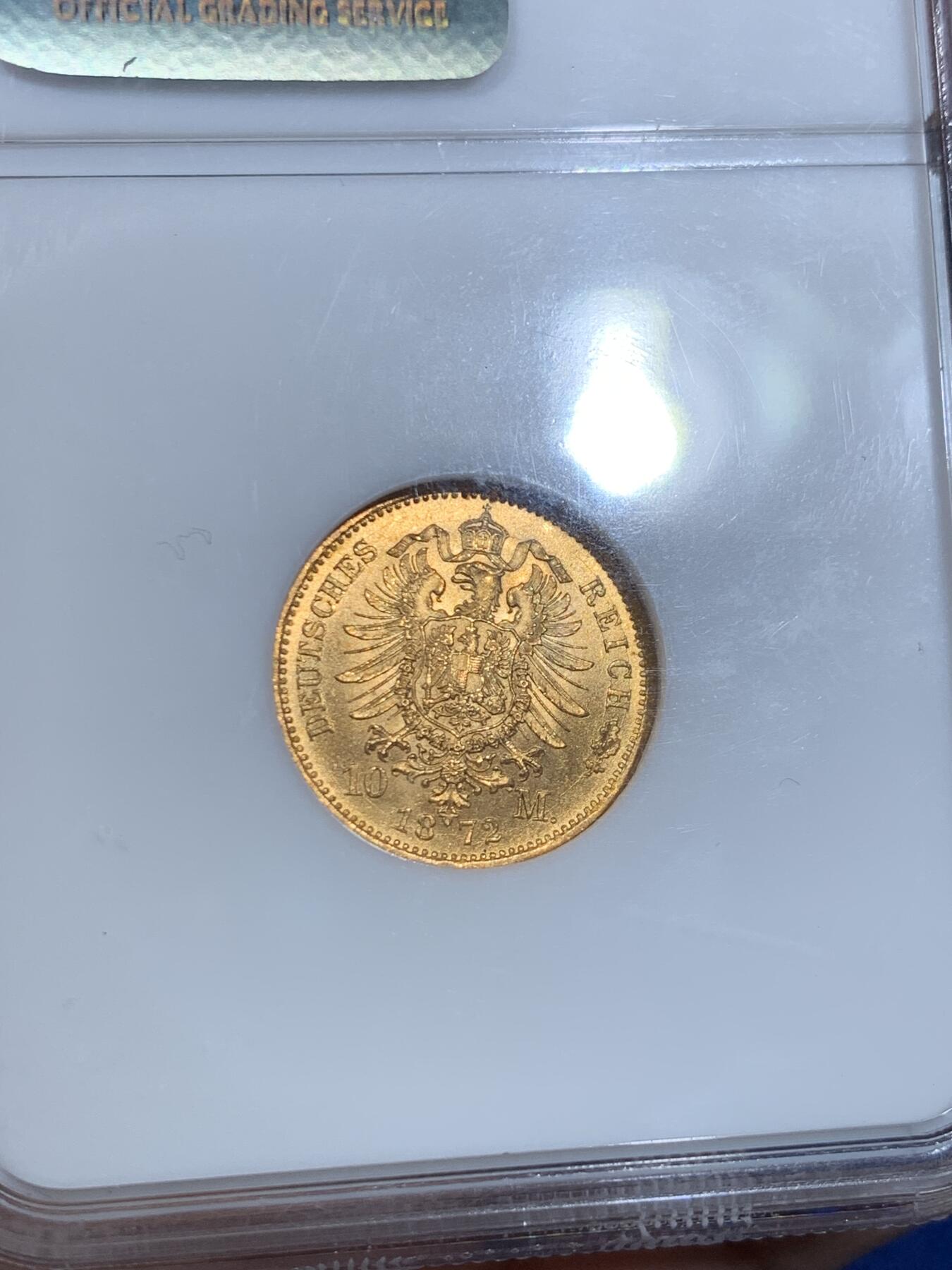 《竞宝斋》立夏专场特拍 （第2-1场）全场顺丰包邮 265场 NGC MS66 德国普鲁士 1872年 10马克 金币高分数 N老盒加持 保存的非常好 近乎完美 可收藏