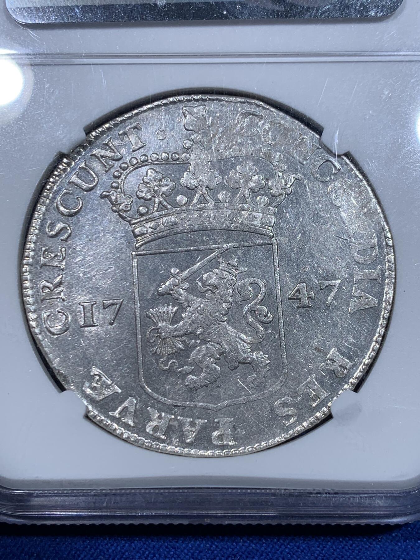 《竞宝斋》立夏专场特拍 （第2-1场）全场顺丰包邮 265场 NGC MS61 尼德兰1747年乌德勒支地区 站人武士1杜卡特大银币 两面人像清晰 略有低评 NGC唯一冠军分