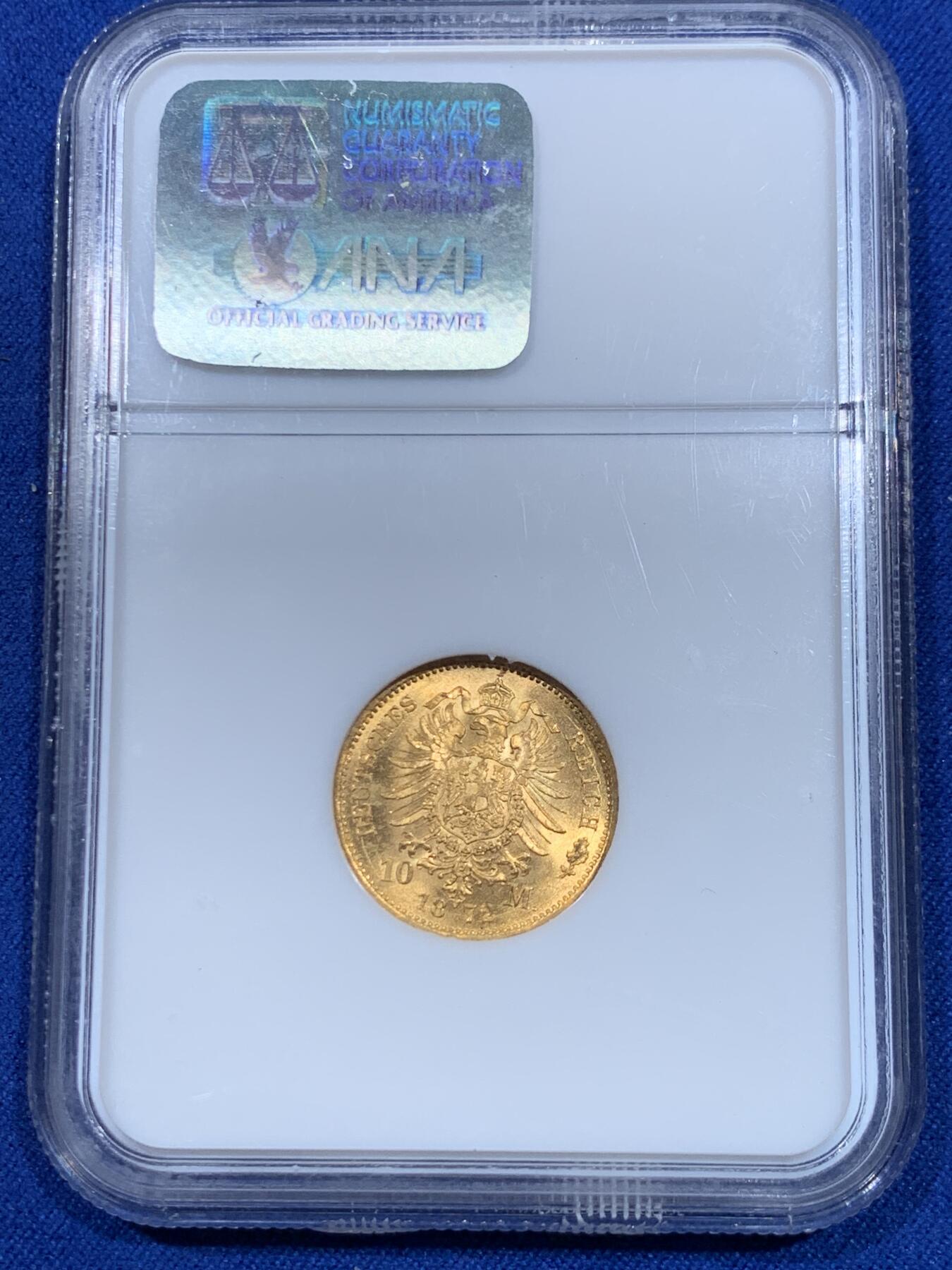 《竞宝斋》立夏专场特拍 （第2-1场）全场顺丰包邮 265场 NGC MS66 德国普鲁士 1872年 10马克 金币高分数 N老盒加持 保存的非常好 近乎完美 可收藏