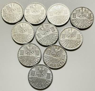 文馨钱币收藏122场，中外古币，版本明细分好了（单场拍五件以上送随机硬币两枚） - 奥地利 50 年代-90 年代 10 格罗申一组 10 个