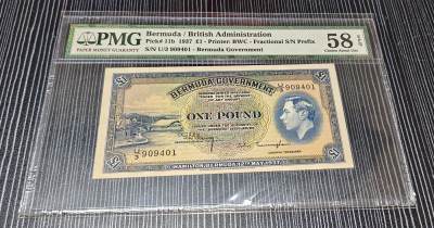 Chase Auction 第29期 - - 邮票、银币、外钞、民国钞和人民币混合场！（持续更新中） - 1937年百慕大1元，PMG58e，乔治六世！