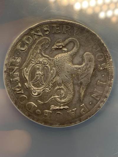 NGC AU50 瑞士 1741 巴塞尔 2泰勒 景观大银币 56克的大规格 整体状态非常喜人 慢慢岁月的痕迹  背面为带有巴塞尔徽章的翼龙 现在63分巴塞尔2泰勒最近已经过10万了