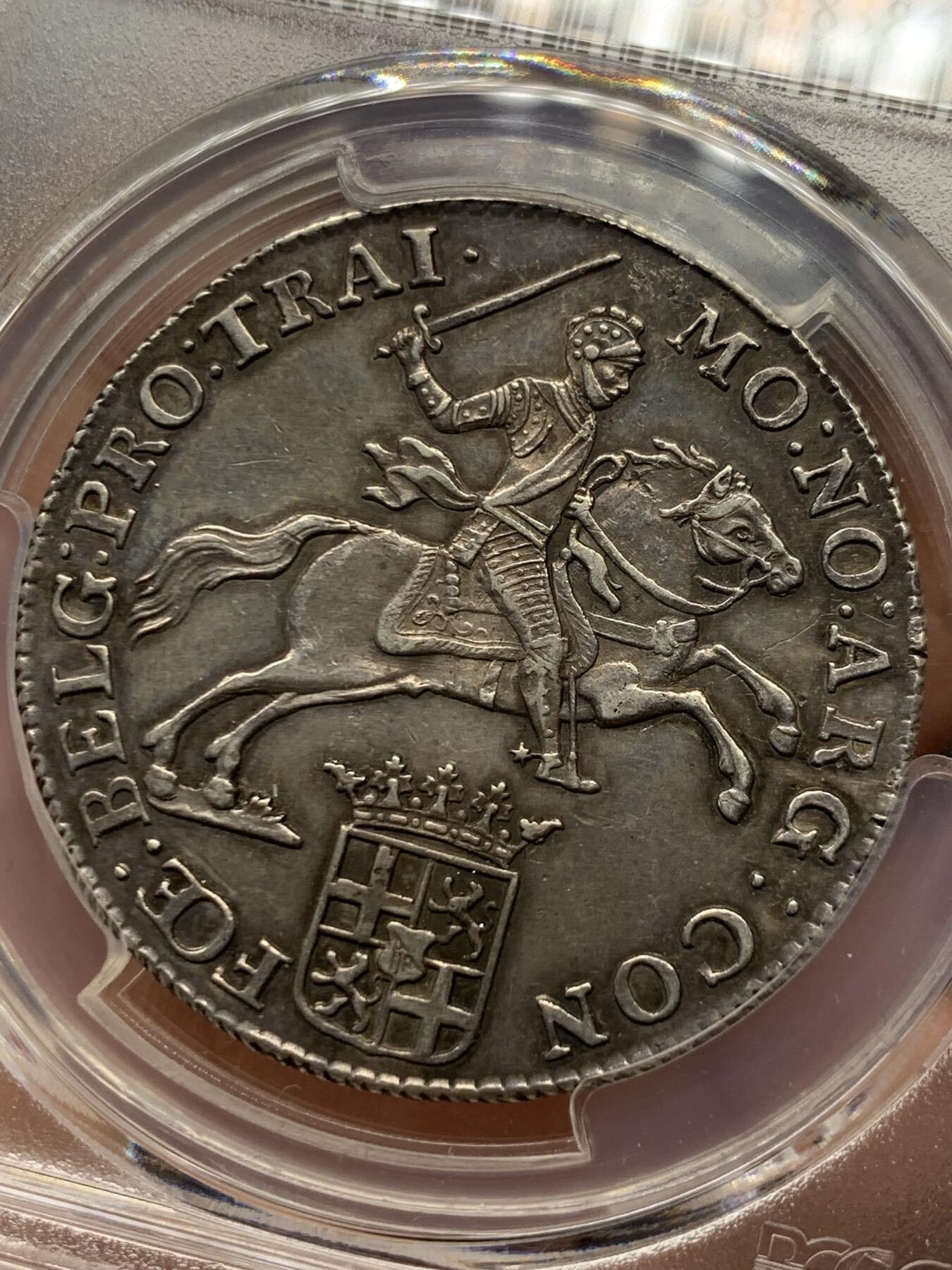 《竞宝斋》立夏专场特拍 （第2-1场）全场顺丰包邮 265场 PCGS AU53 荷兰乌特勒支1781年1/2杜卡特马剑银币 又叫银骑士 同年冠军分 过手马剑中品相最漂亮的一枚 小马剑的数量远远少于大马剑