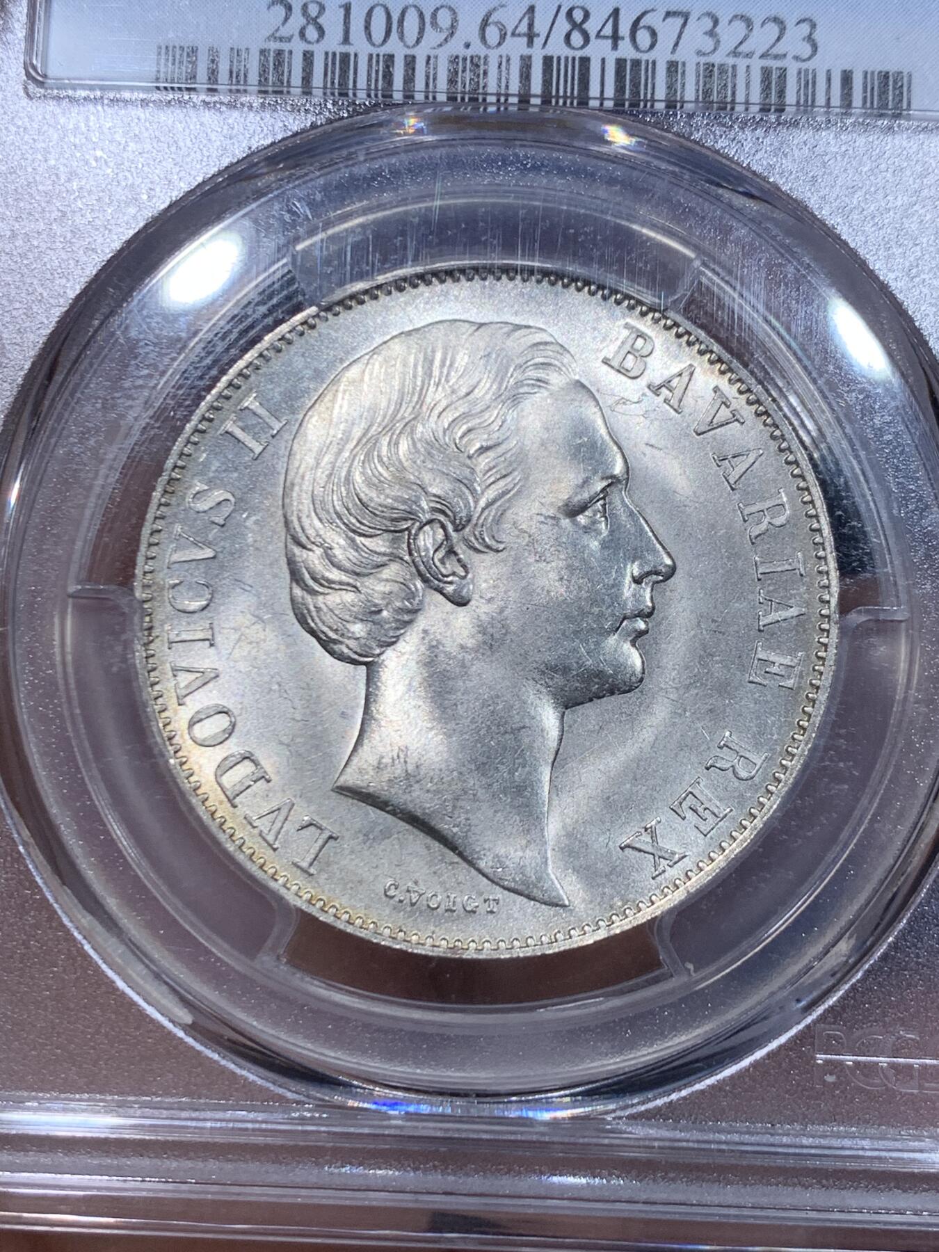 《竞宝斋》立夏专场特拍 （第2-1场）全场顺丰包邮 265场 PGCS MS64 德国巴伐利亚1865无纪年版 路德维希二世 圣母抱婴1泰勒 状态不错