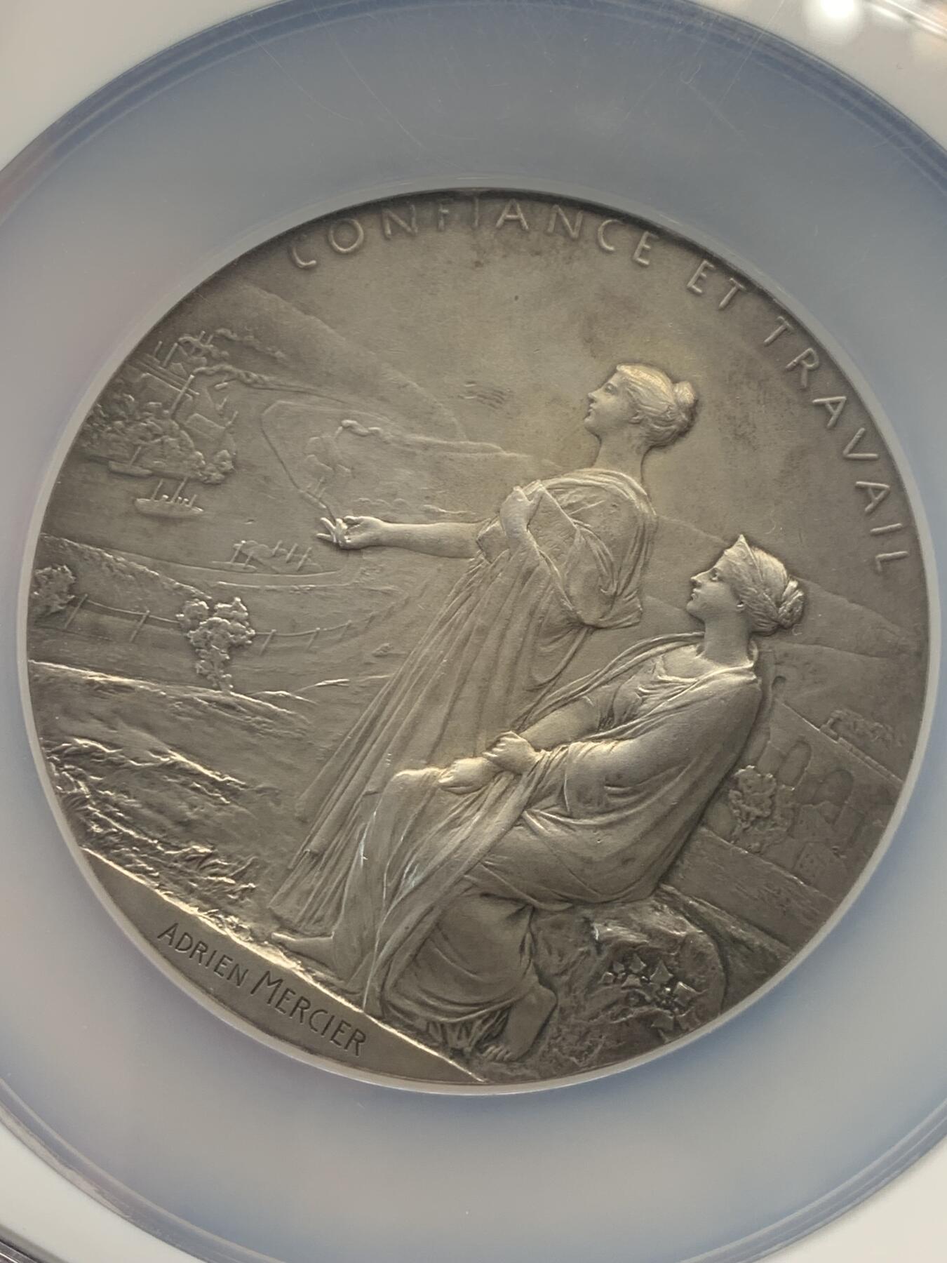 《竞宝斋》立夏专场特拍 （第2-1场）全场顺丰包邮 265场 NGC MS62 法国1900戒装玛丽安娜银章 法兰西百年银行 大盒封装 68mm 带原盒